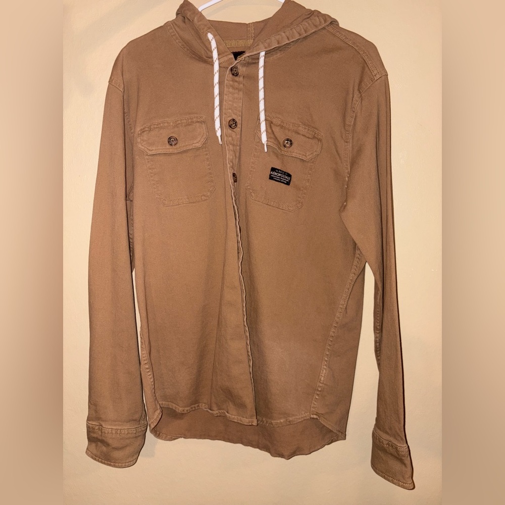 Aeropostale Brown Button Up Hoodie